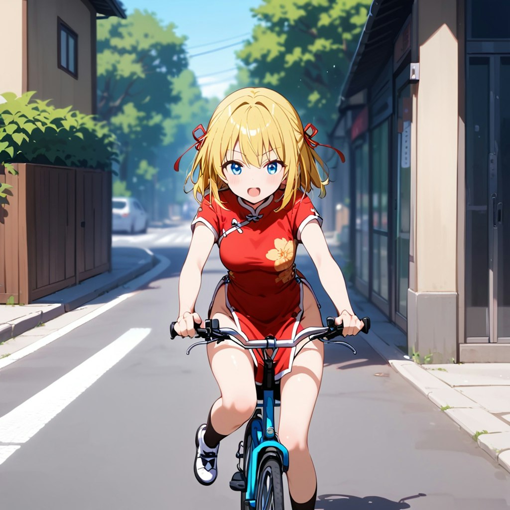 チャイナドレスで自転車