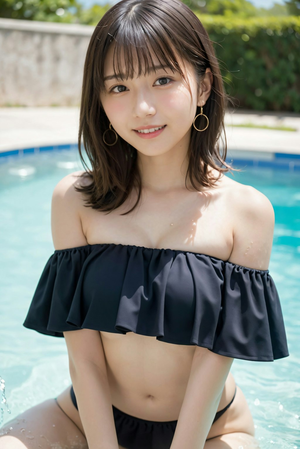 オフショル水着でプール 2