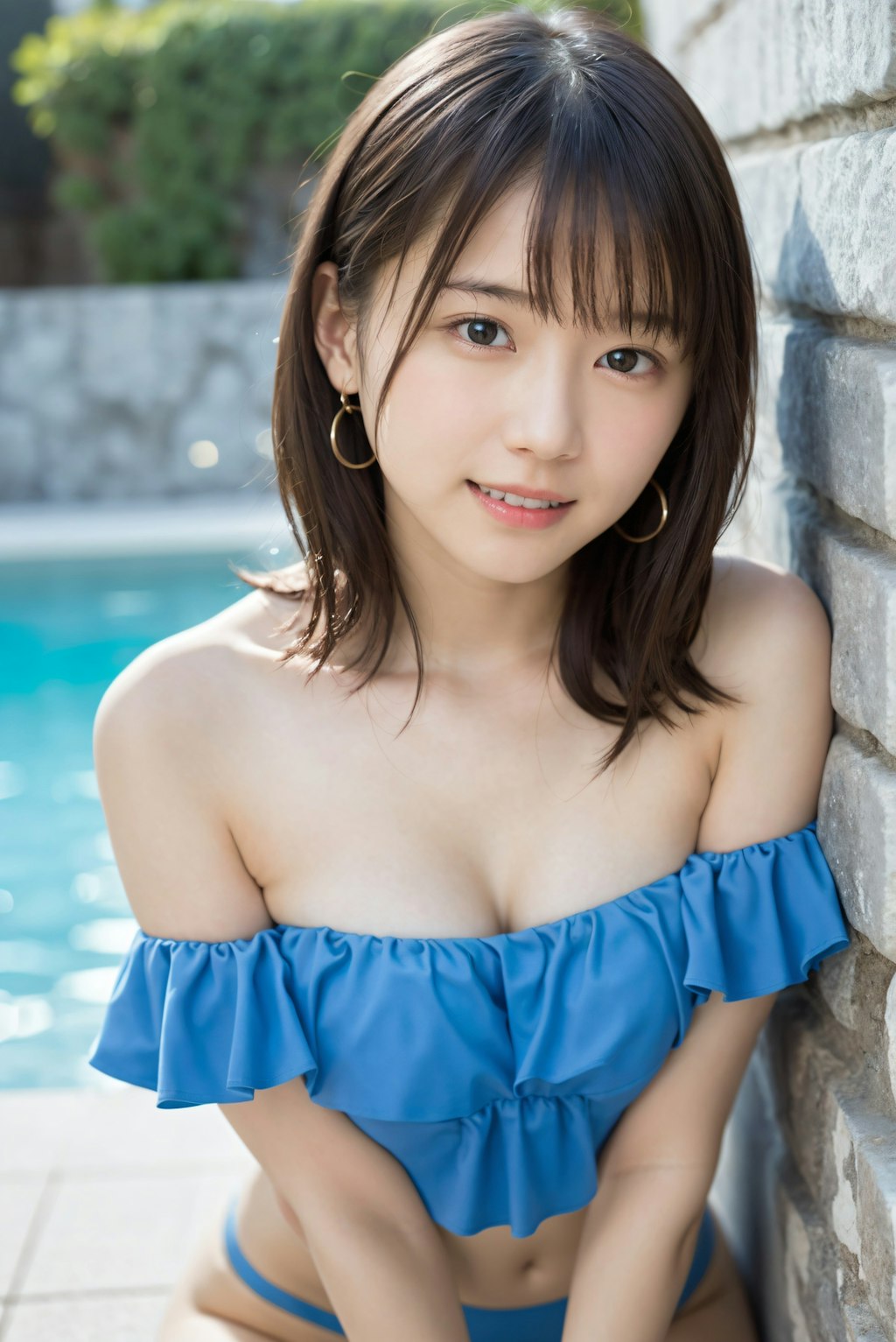 オフショル水着でプール 2
