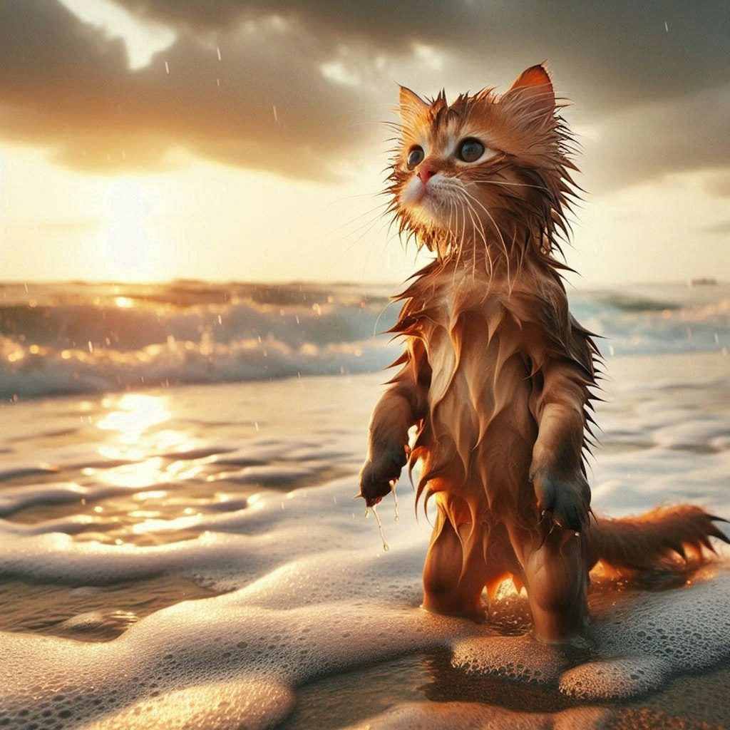海で踊る猫