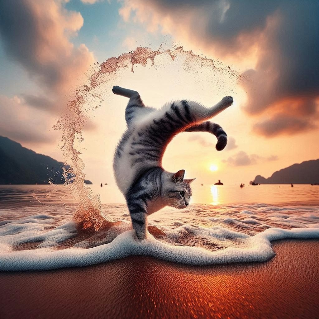 海で踊る猫