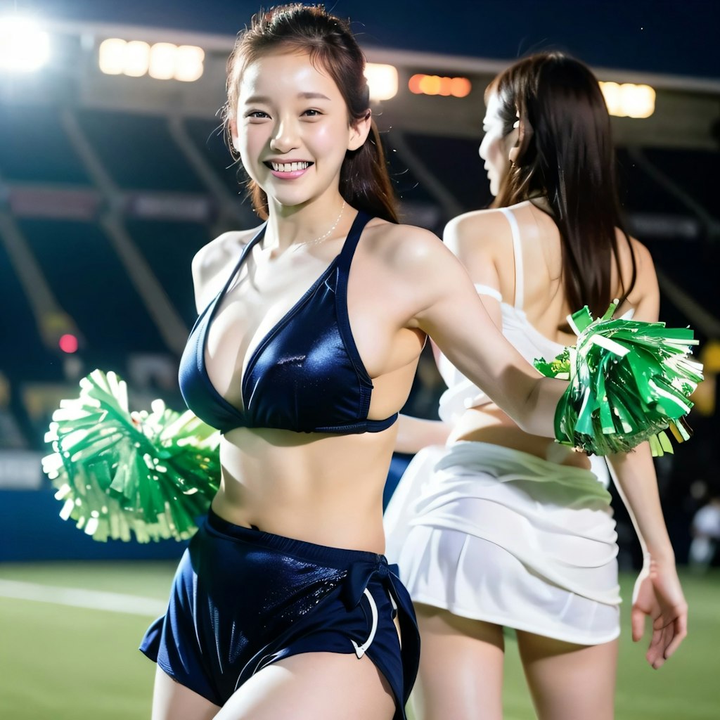 黒髪ロングでチア衣装の美女５５
