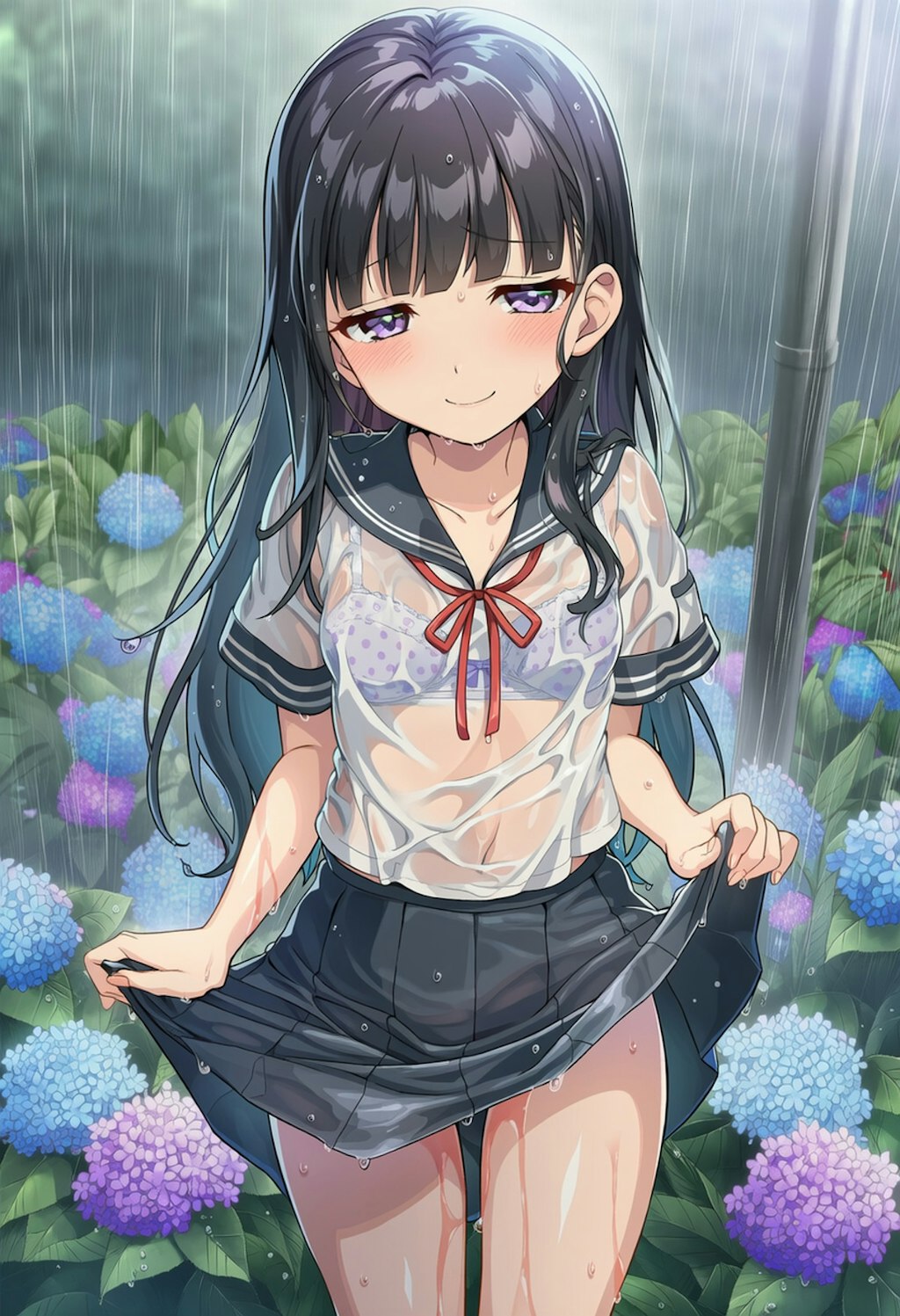 梅雨と紫陽花と濡少女