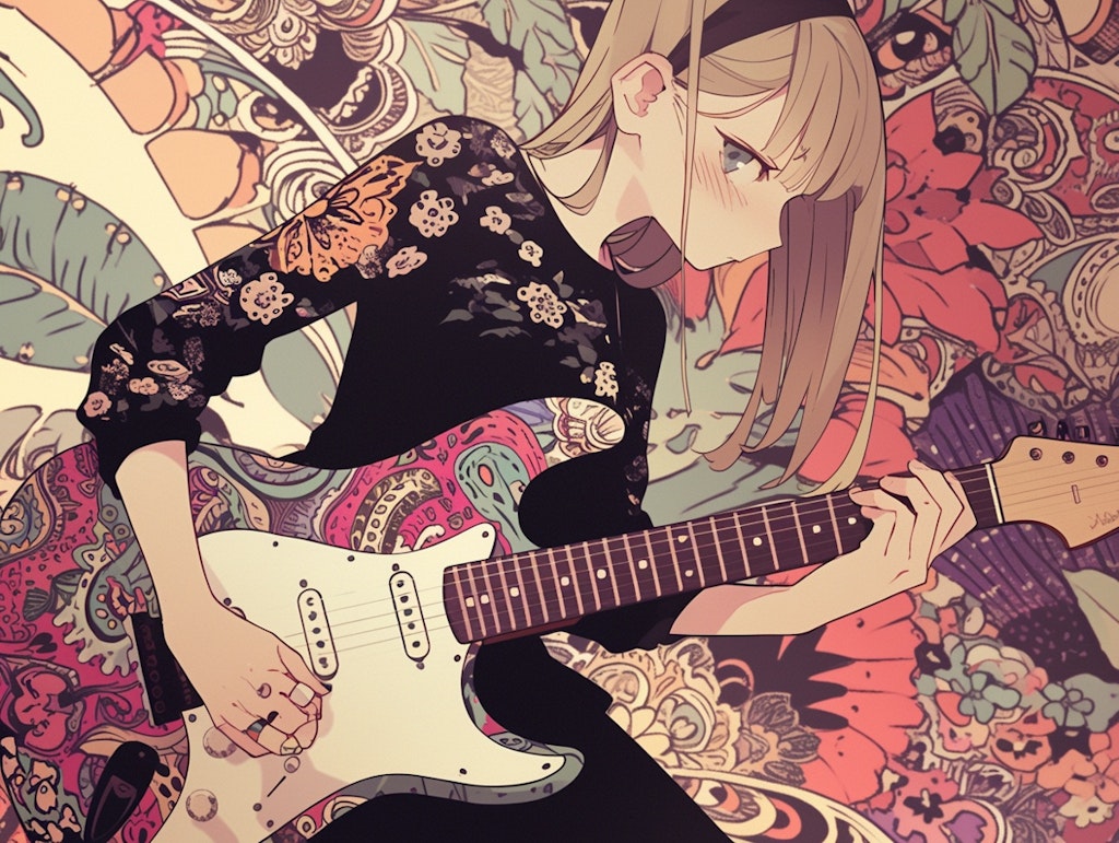 Fender Stratocaster Paisleyを弾く女の子