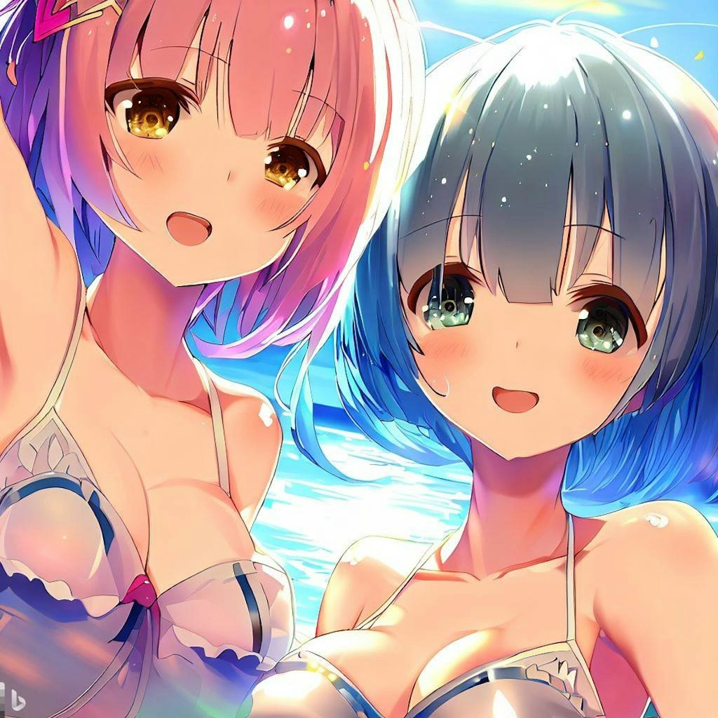 海で遊ぶレム＆ラム