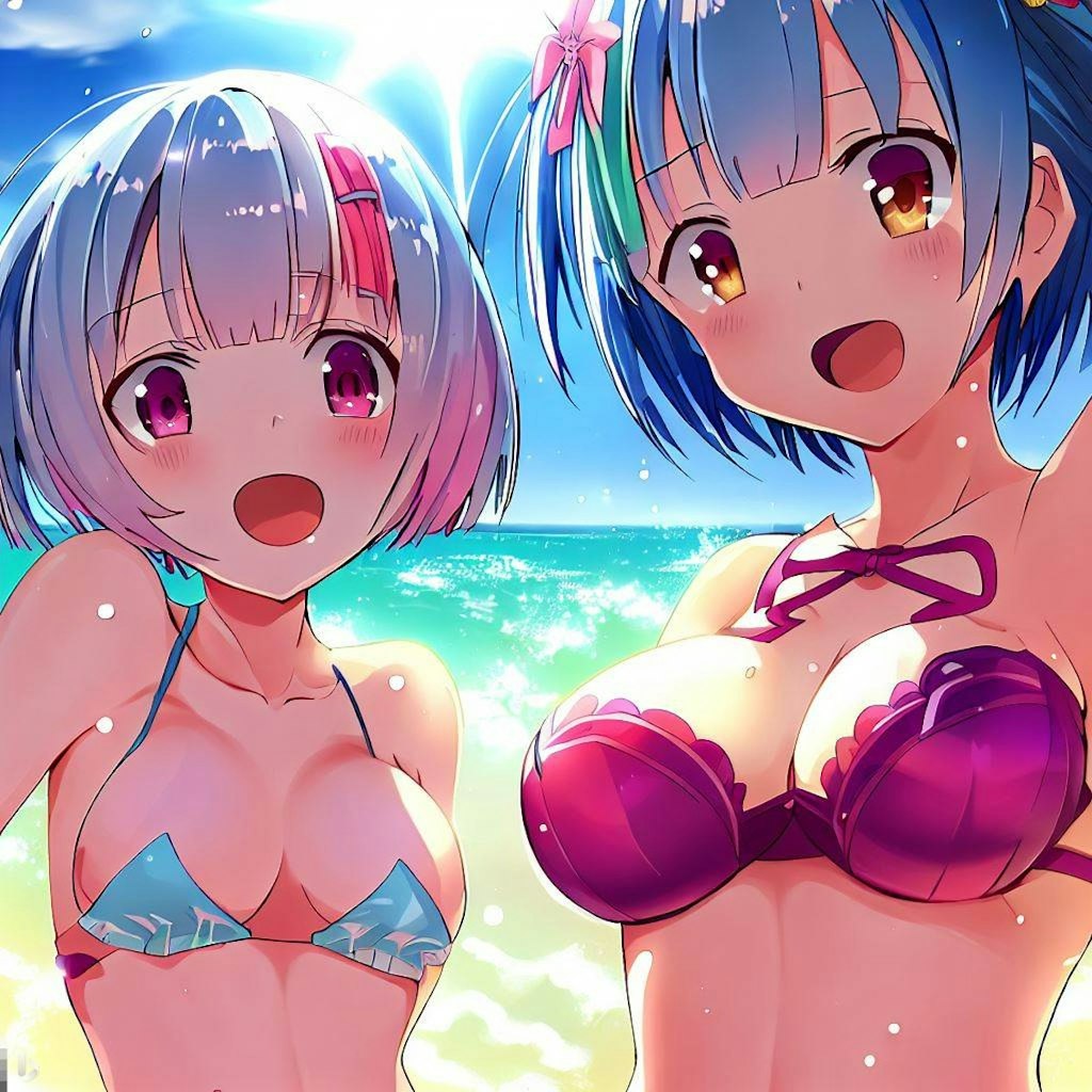 海で遊ぶレム＆ラム