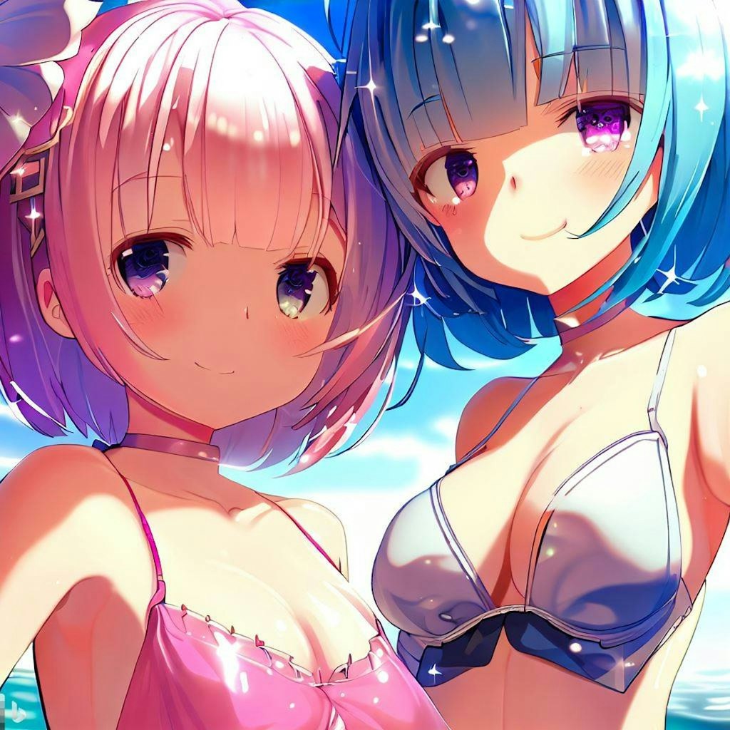 海で遊ぶレム＆ラム