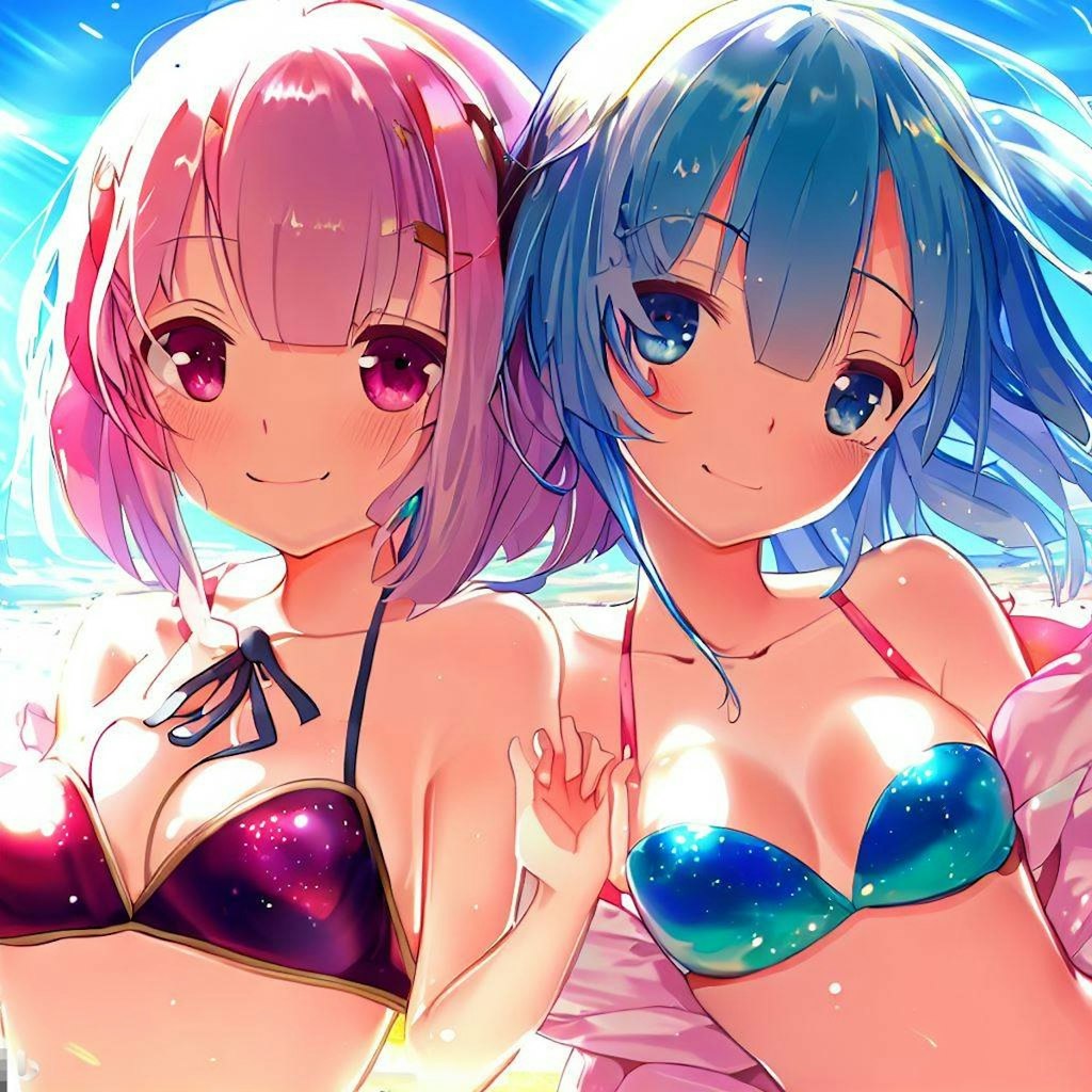 海で遊ぶレム＆ラム