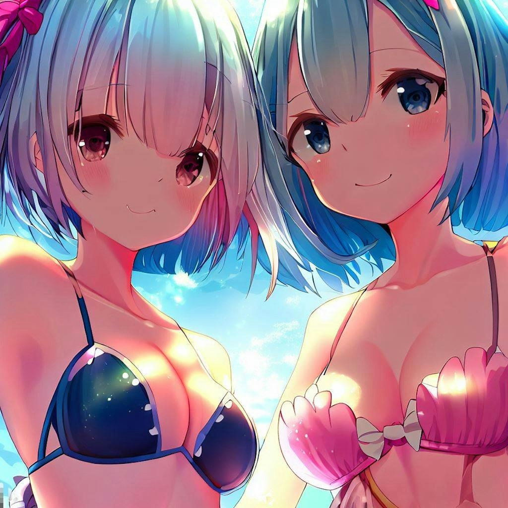 海で遊ぶレム＆ラム