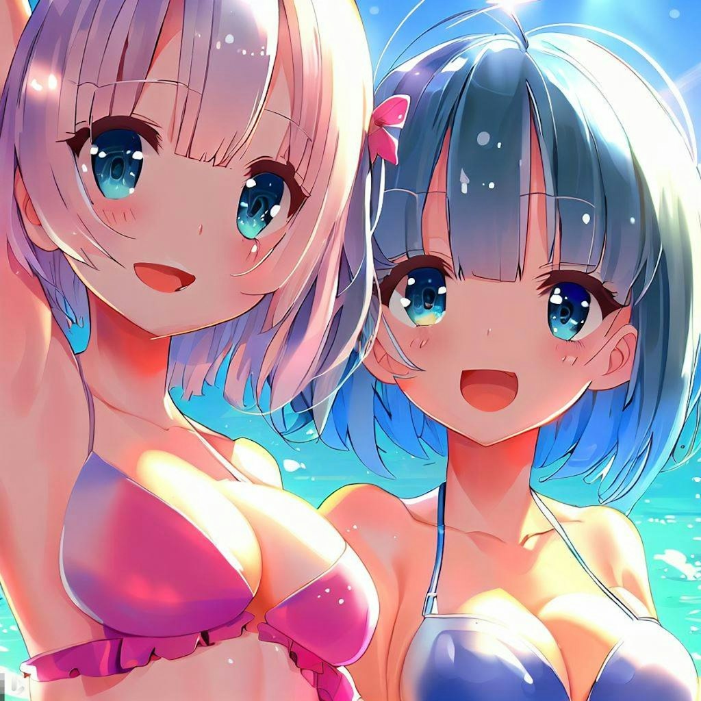 海で遊ぶレム＆ラム