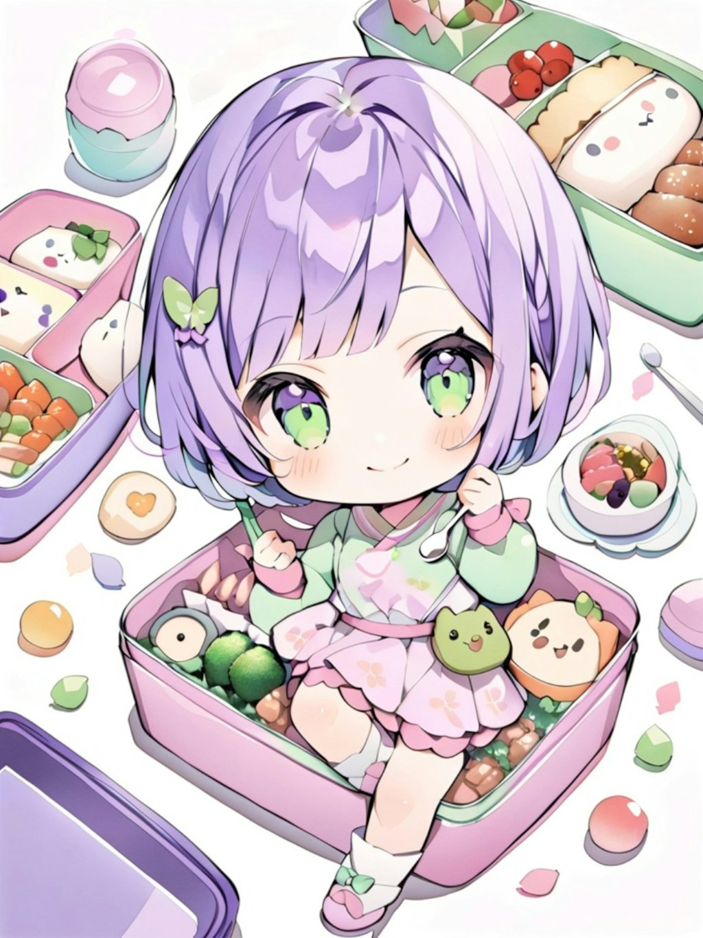 お弁当と紫髪ちゃん