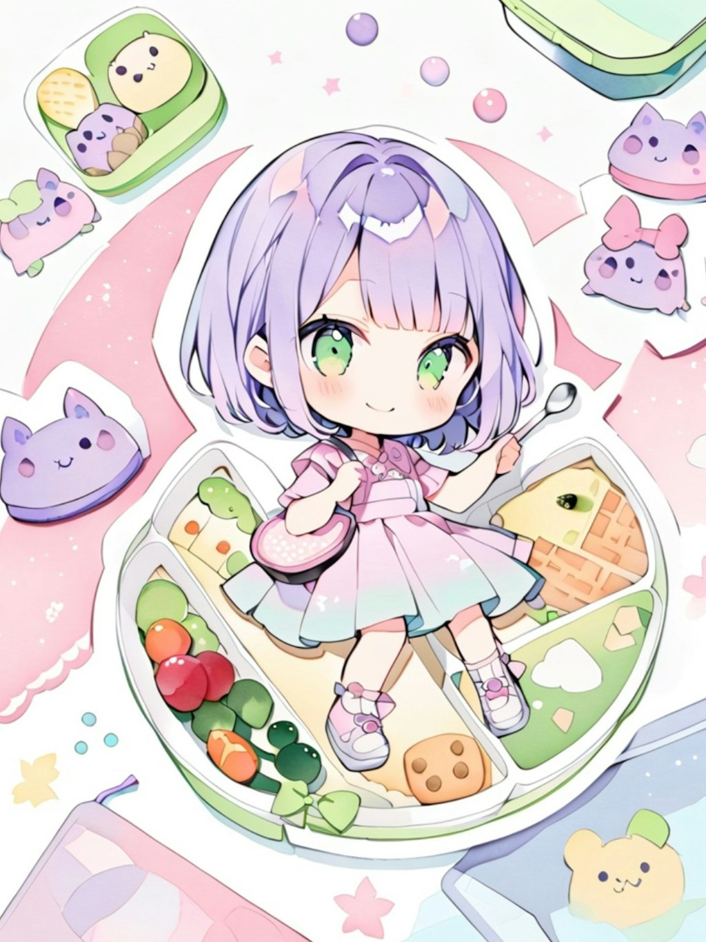 お弁当と紫髪ちゃん