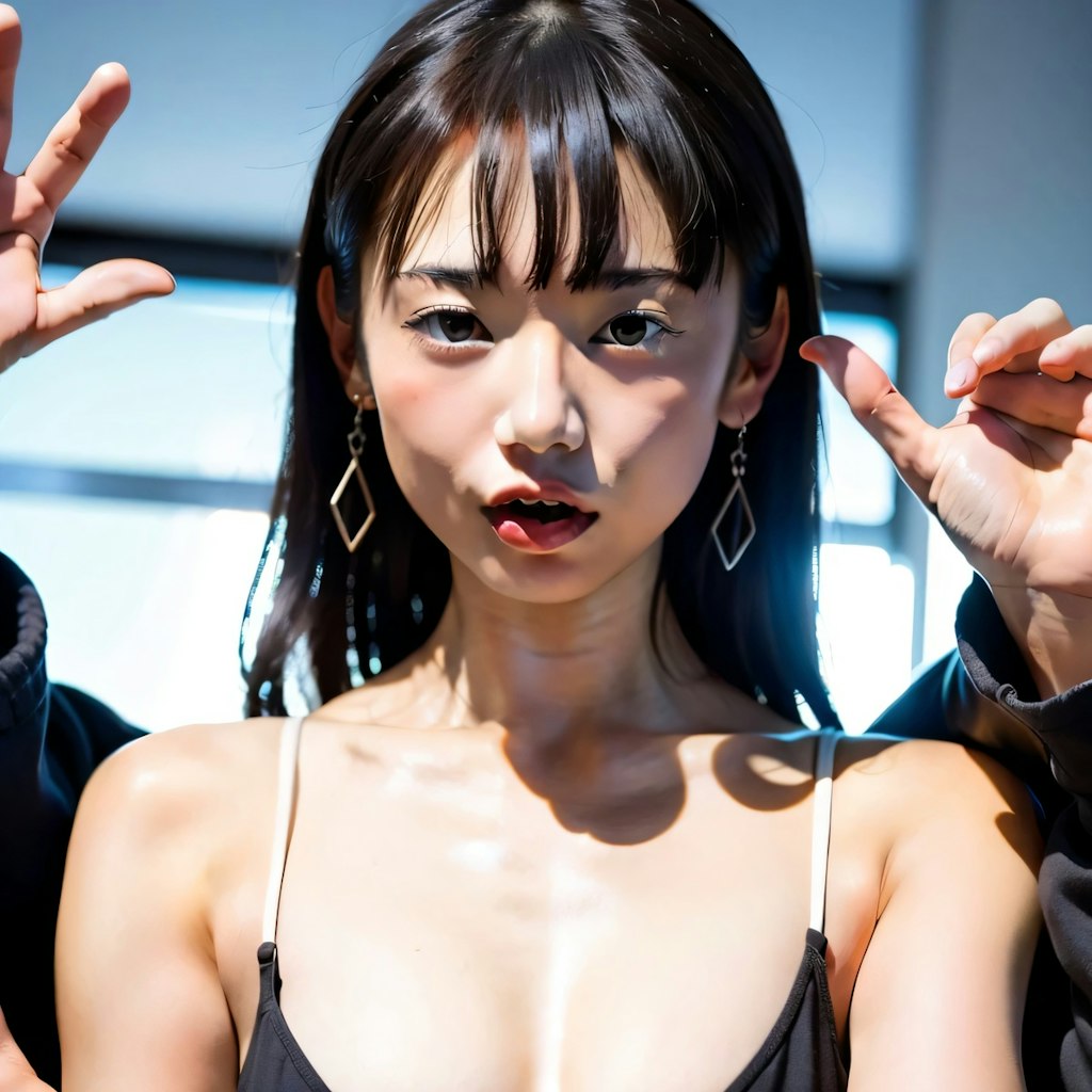 黒髪ロングで薄着の美女２４