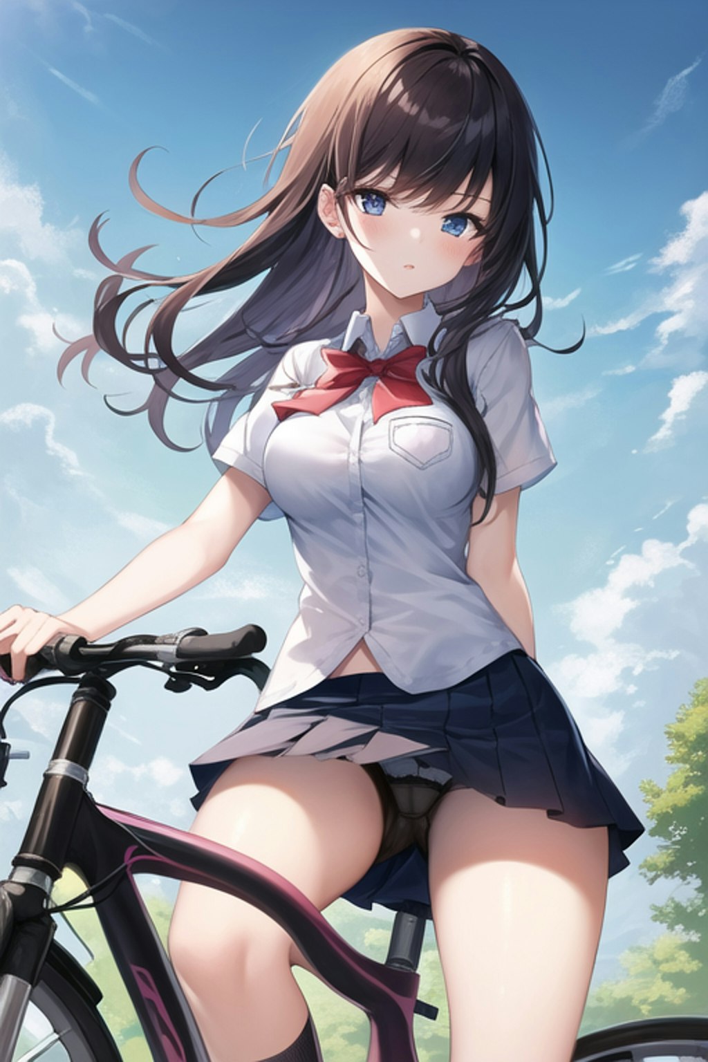 練習(自転車に乗ってる学生のパンチラその1)
