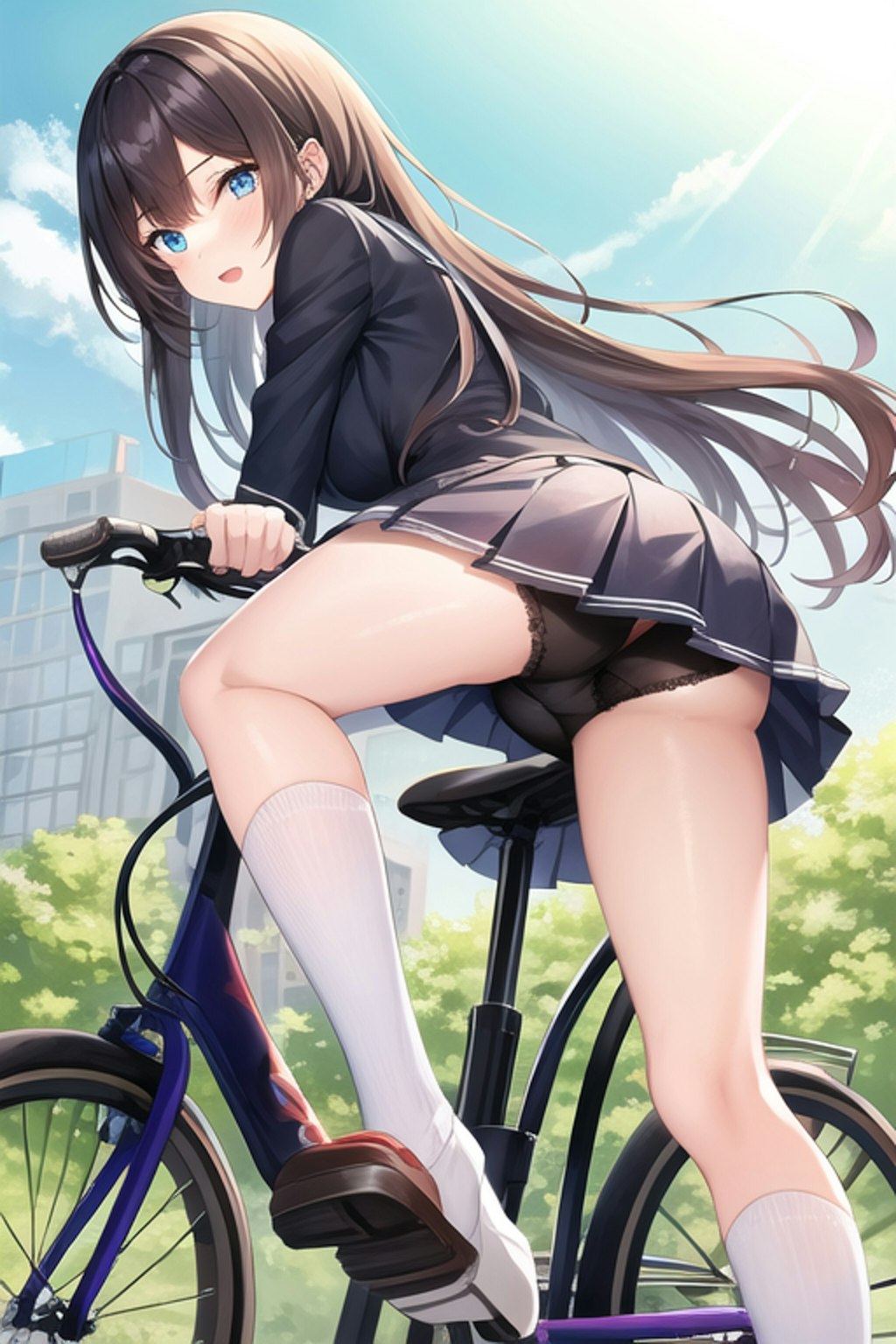 練習(自転車に乗ってる学生のパンチラその1)