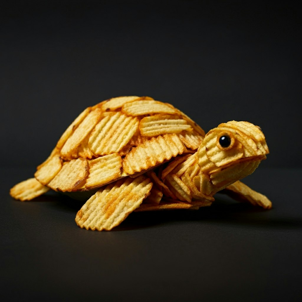 A turtle made of potato chips