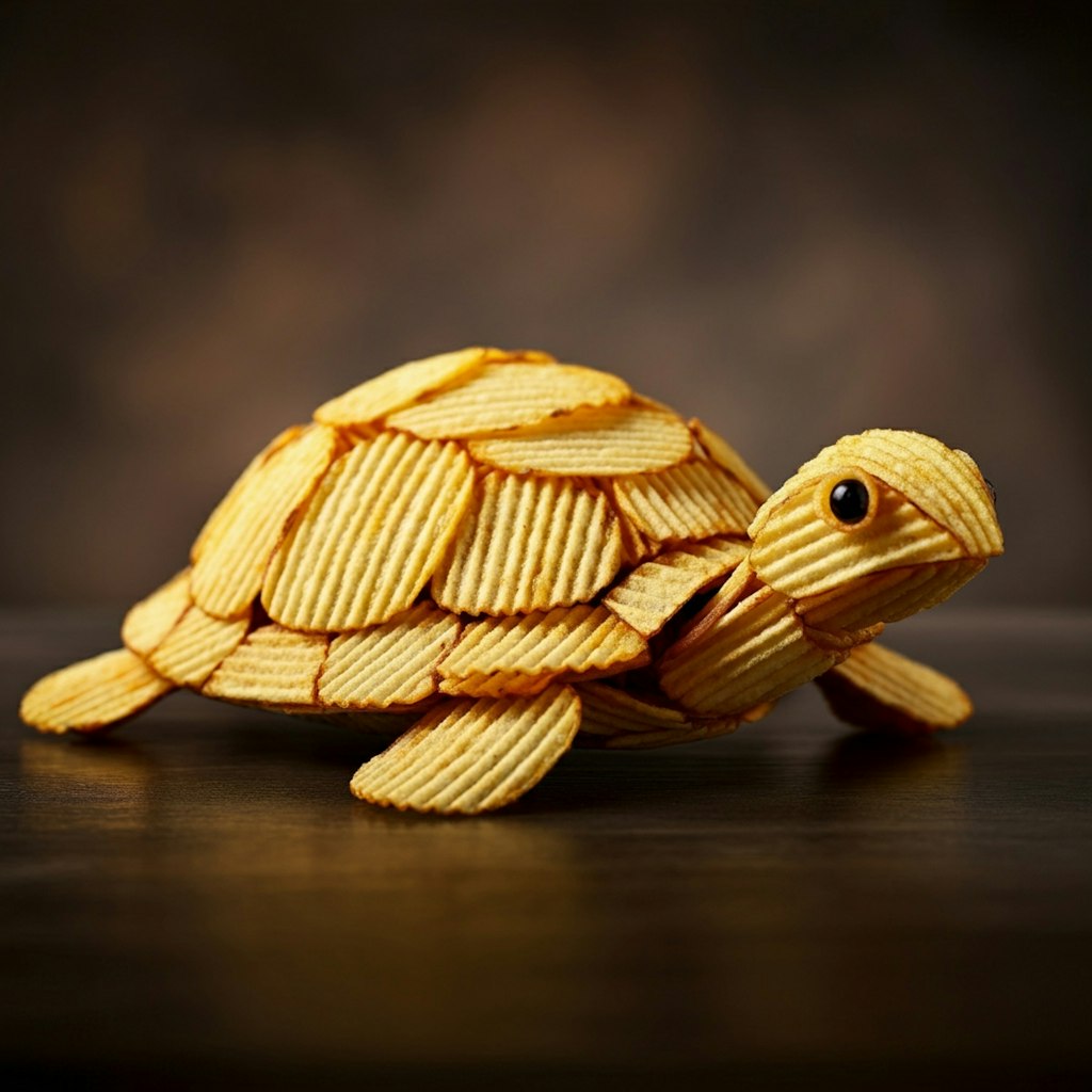 A turtle made of potato chips