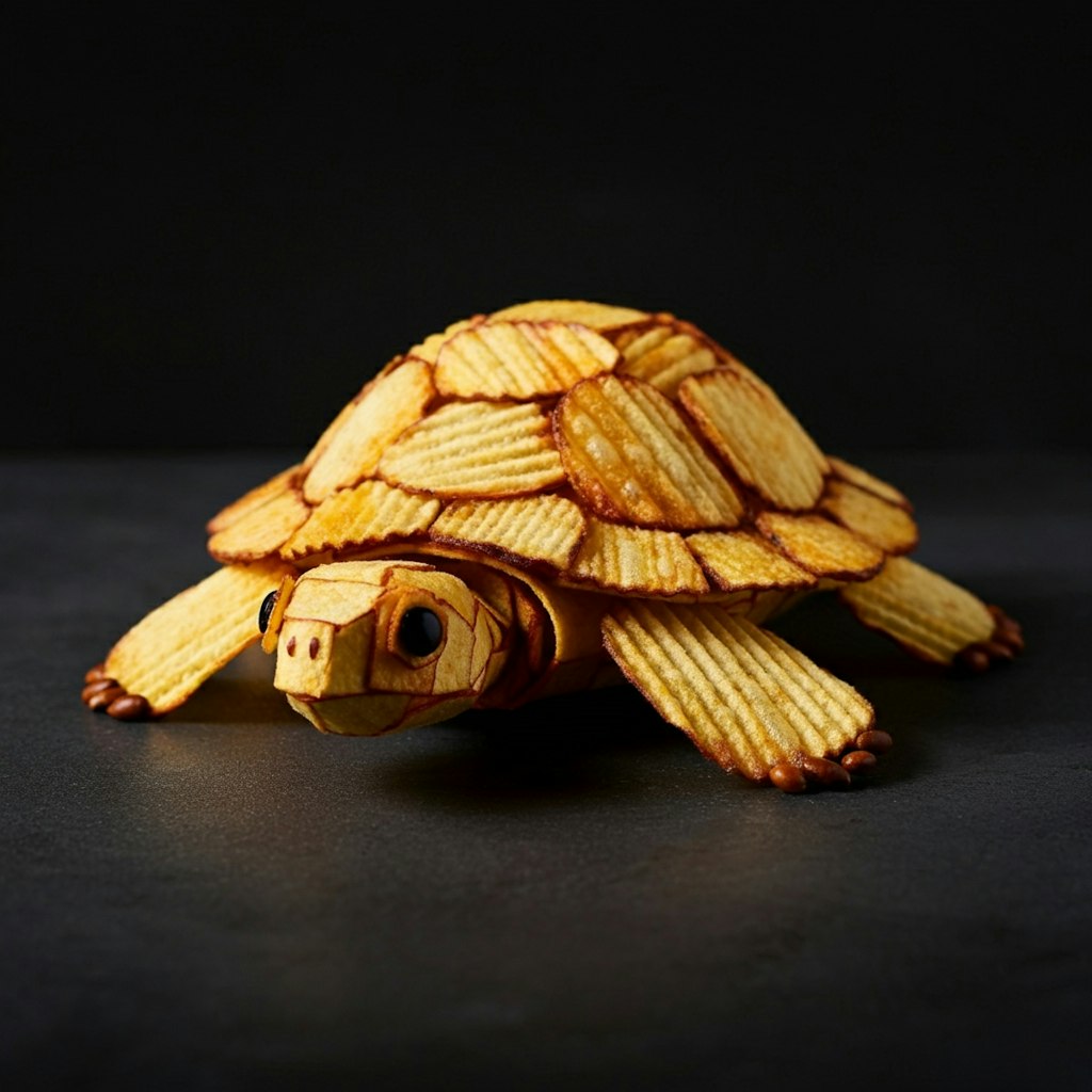 A turtle made of potato chips