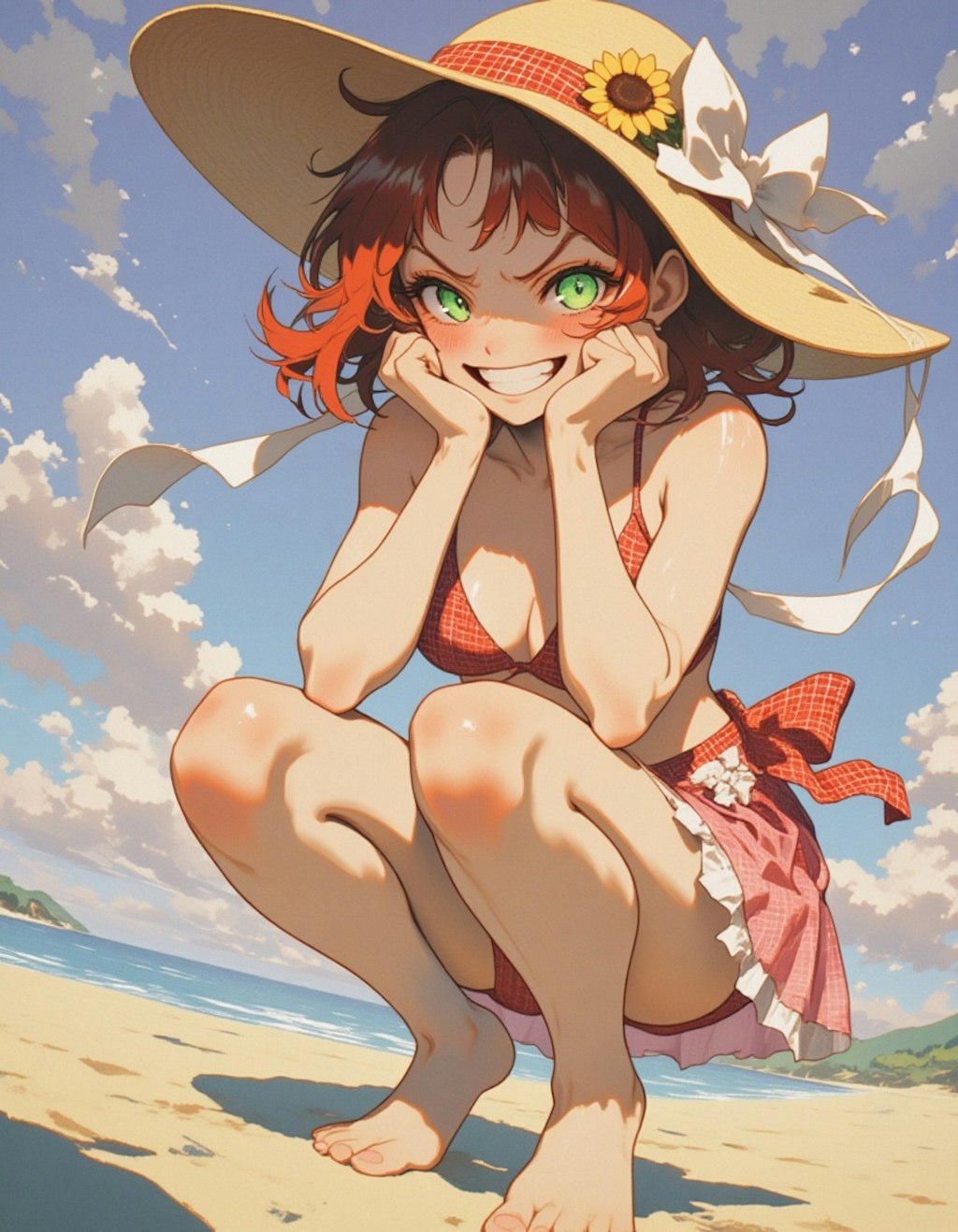 メスガキ魔法少女の挑発的なビーチポーズ