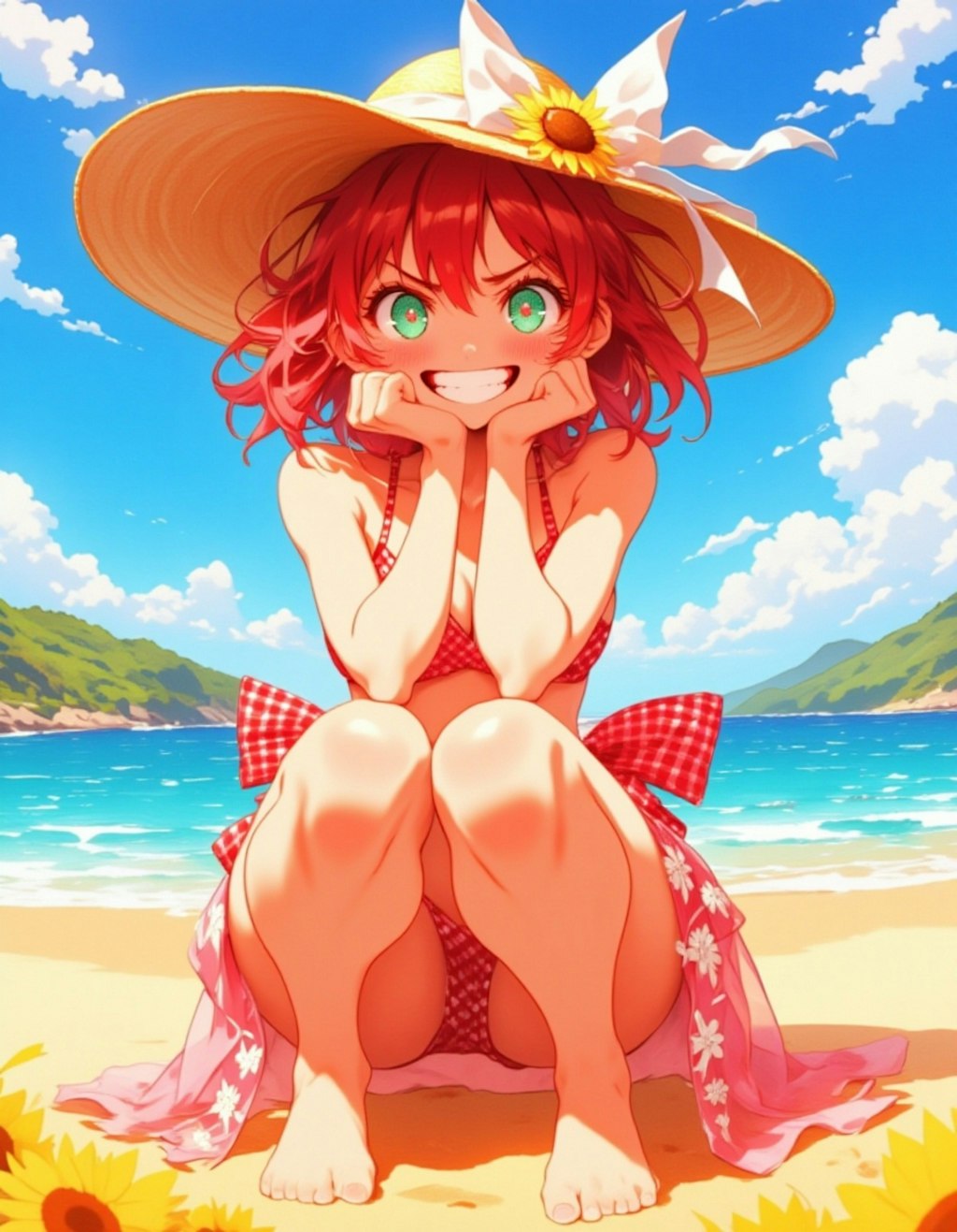 メスガキ魔法少女の挑発的なビーチポーズ