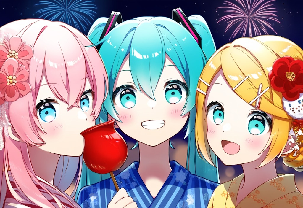 VOCALOID　初音ミク　鏡音リン　巡音ルカ　夏祭り