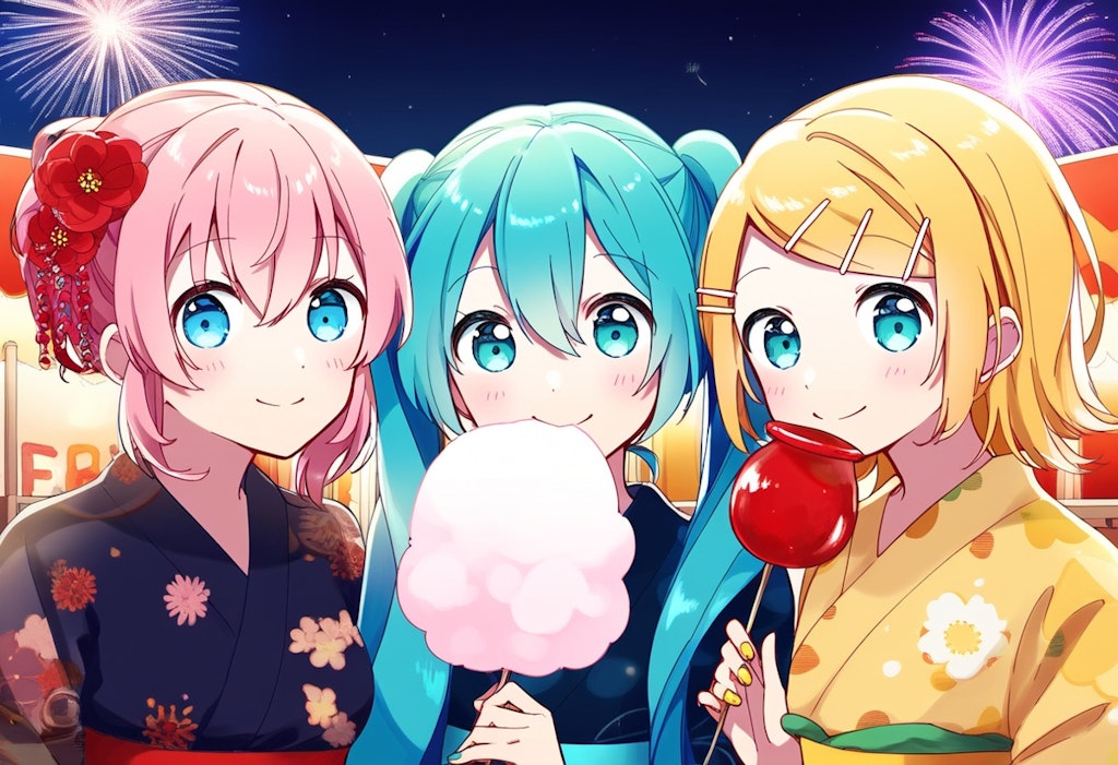 VOCALOID　初音ミク　鏡音リン　巡音ルカ　夏祭り