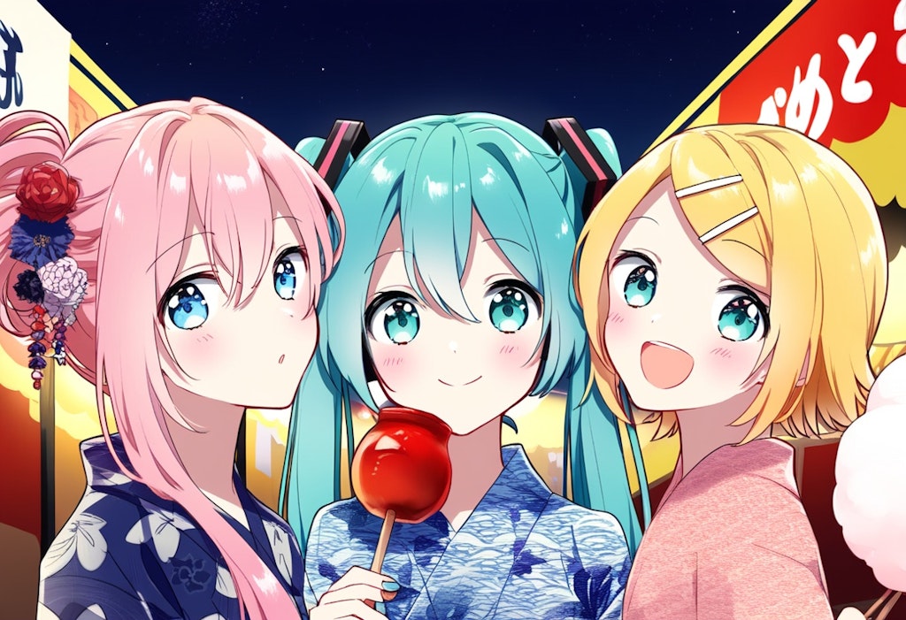 VOCALOID　初音ミク　鏡音リン　巡音ルカ　夏祭り