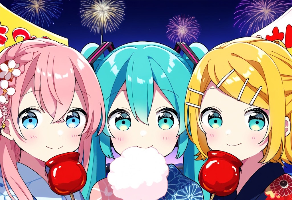 VOCALOID　初音ミク　鏡音リン　巡音ルカ　夏祭り