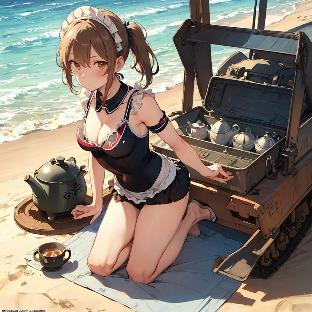 軍属メイドの海水浴