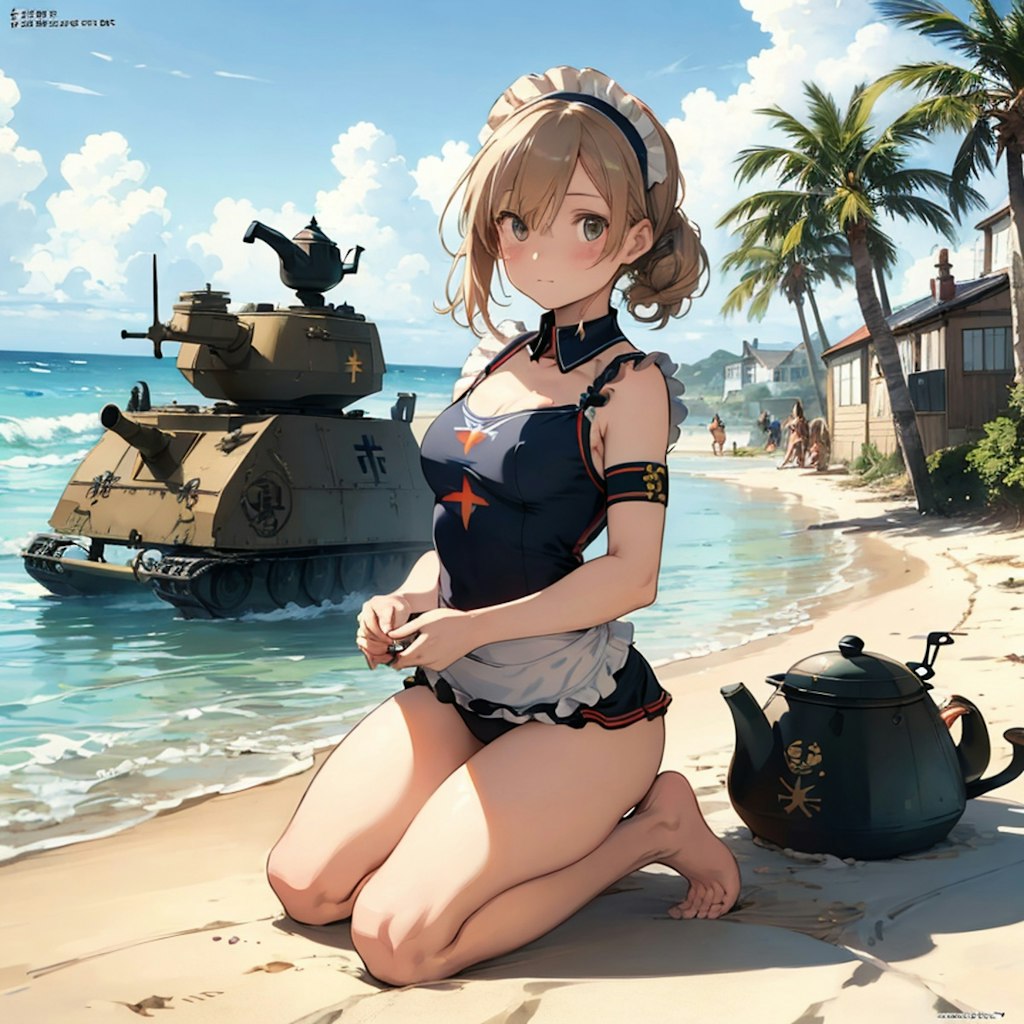 軍属メイドの海水浴