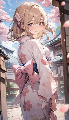 桜の着物少女