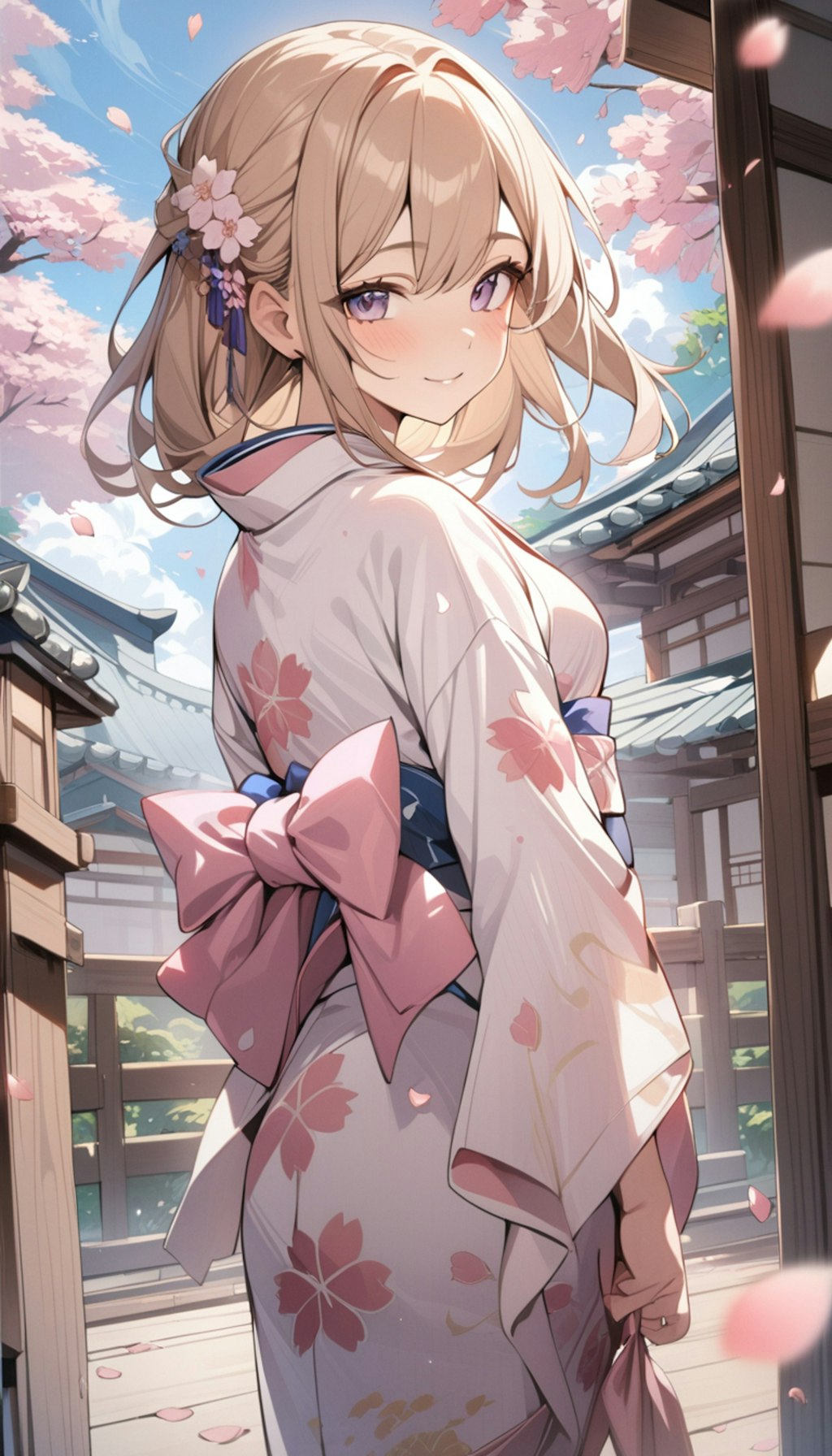 桜の着物少女