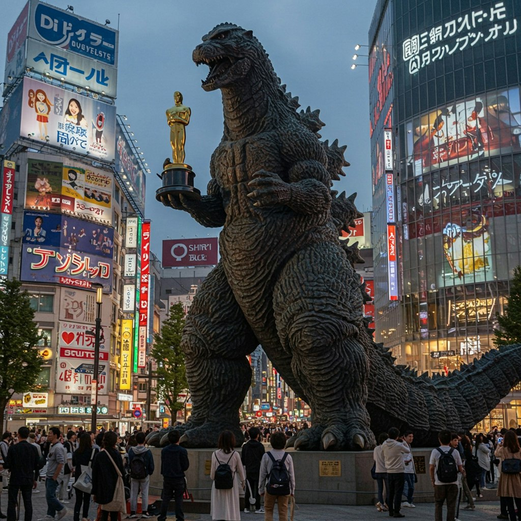 オスカー像を持つゴジラ