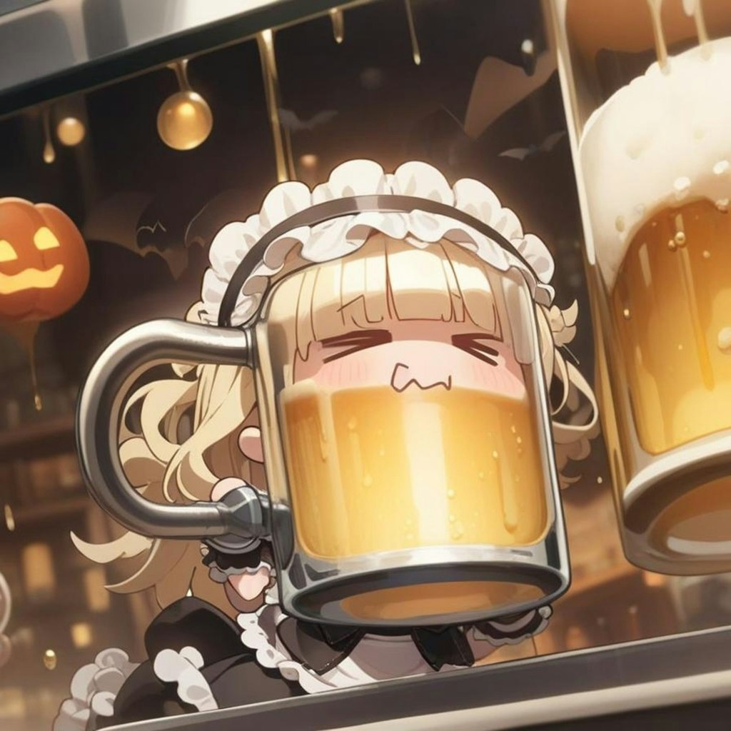 🍺👻おビールごくごく！メイドちゃん！👻🍺