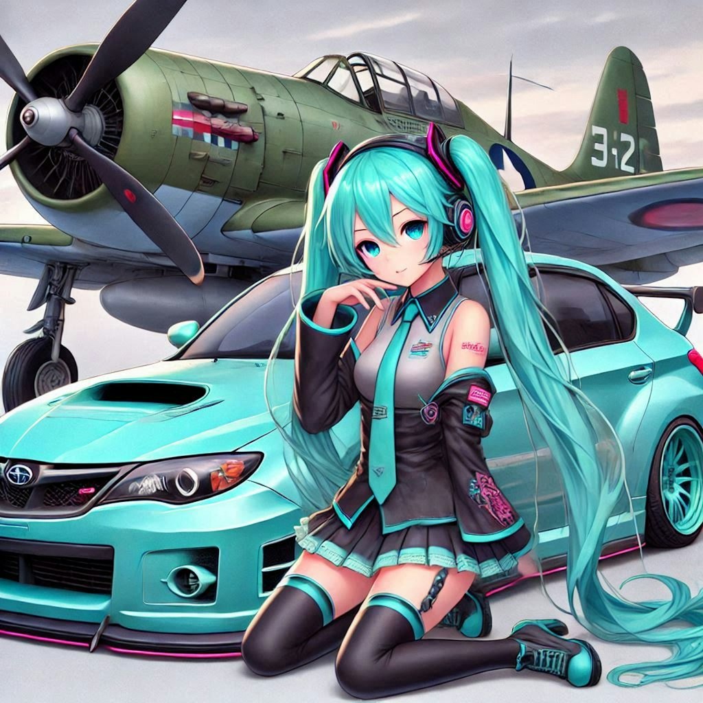 初音ミクカラーのWRXと零戦