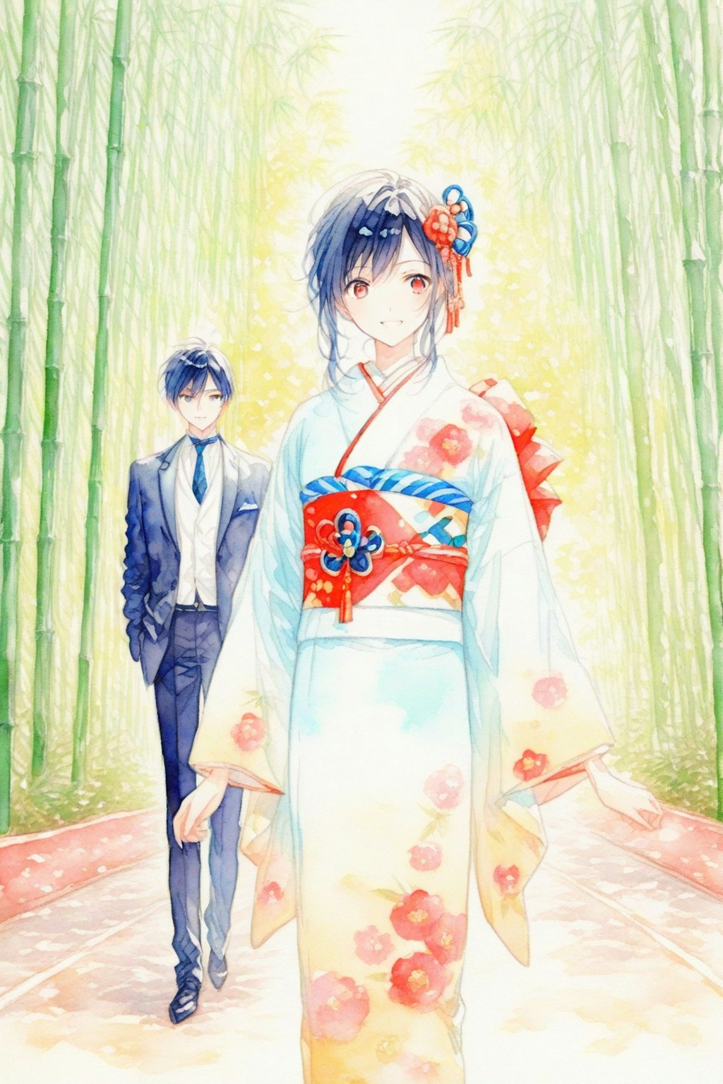 竹林の和装美人