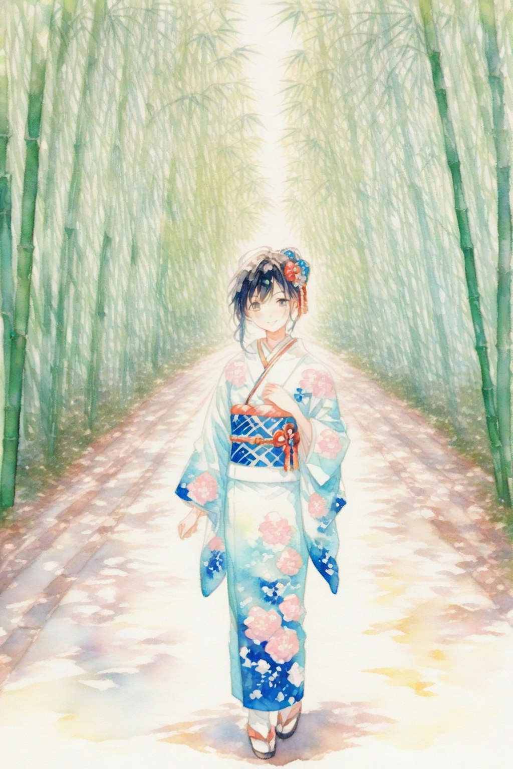 竹林の和装美人
