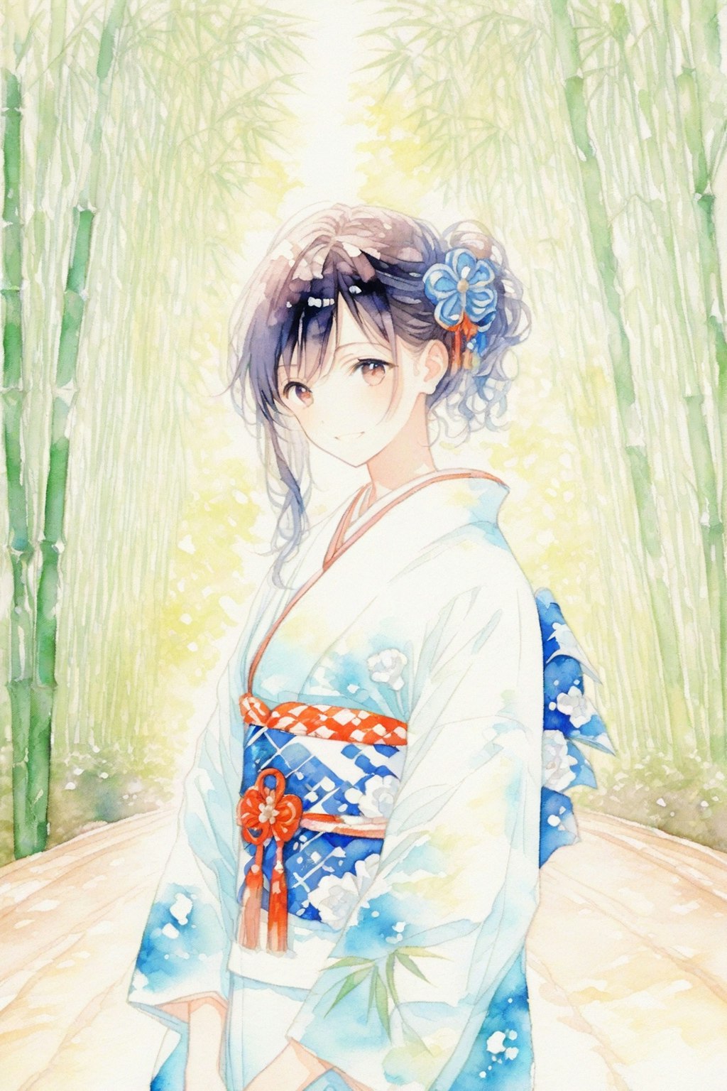 竹林の和装美人