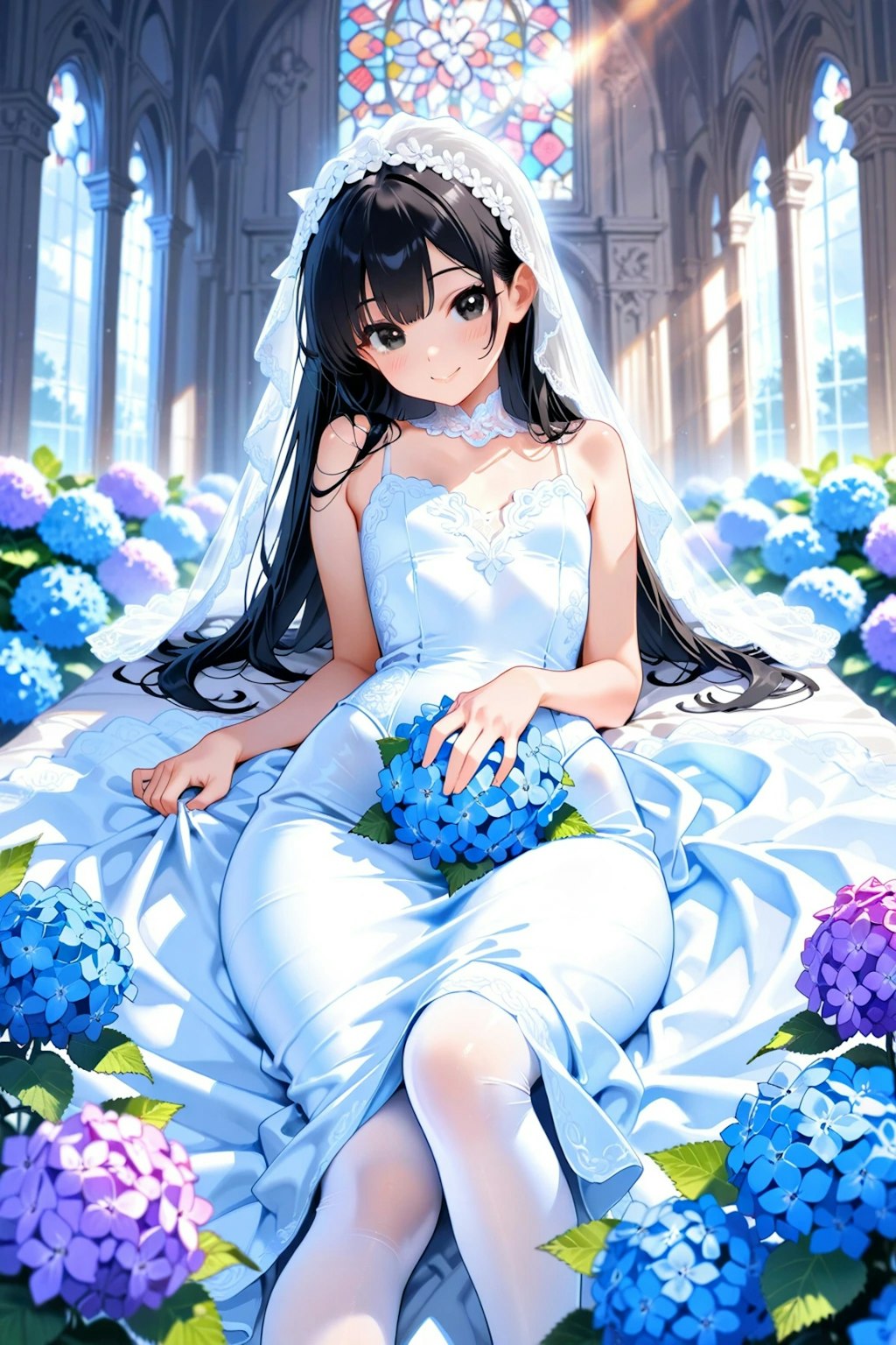 紫陽花と無垢と
