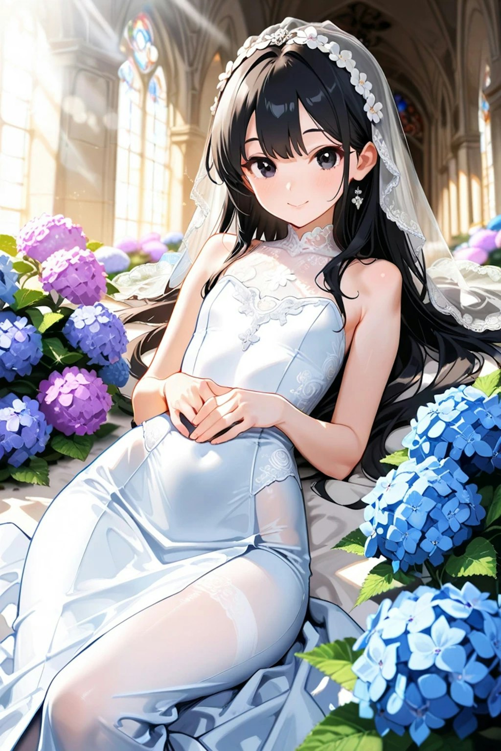 紫陽花と無垢と