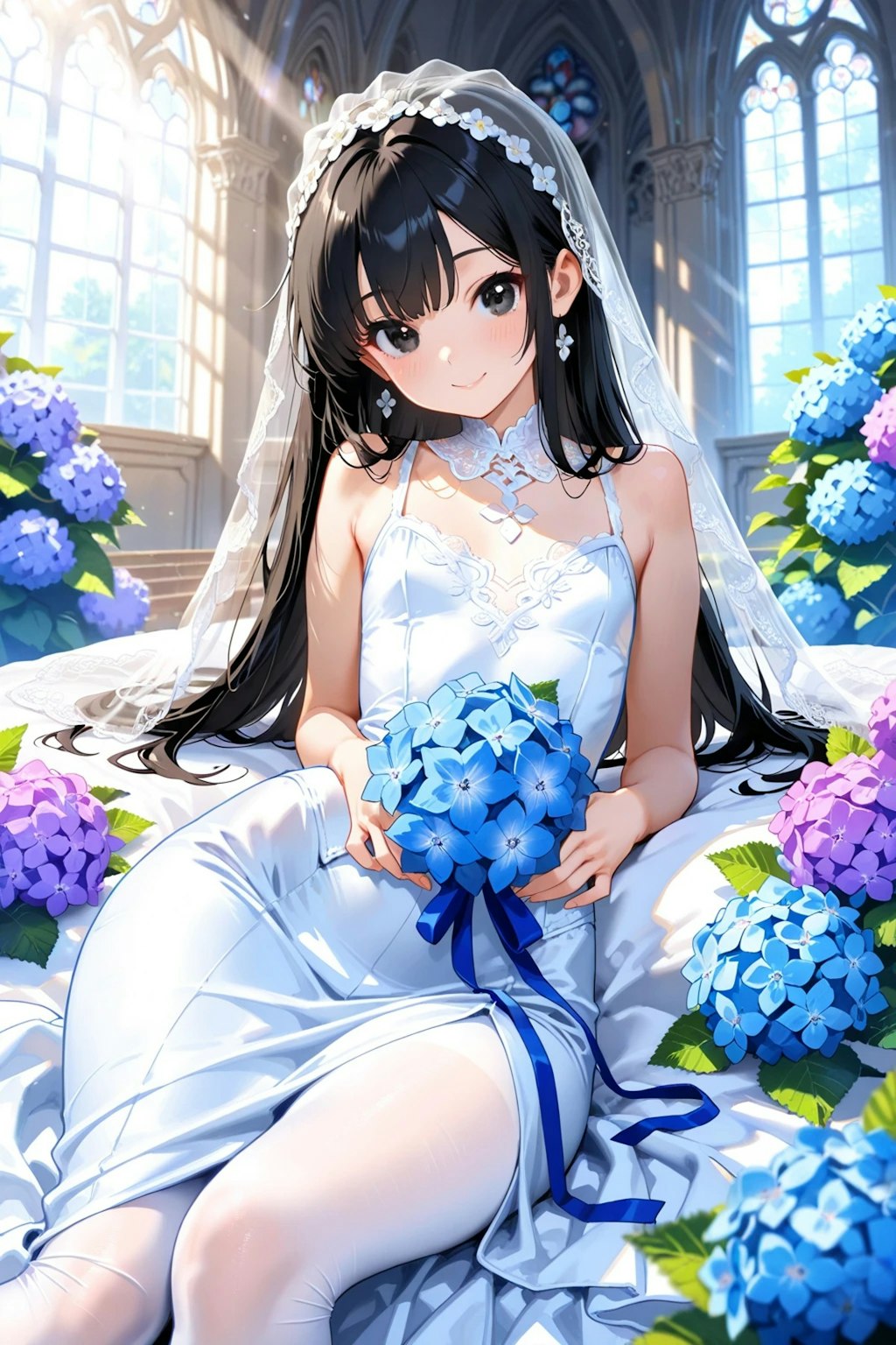 紫陽花と無垢と