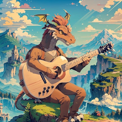 ギターを弾くドラゴン