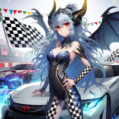 レースクイーンドラゴン娘とトヨタ車[Race Queen Dragon Girl and Toyota car.]