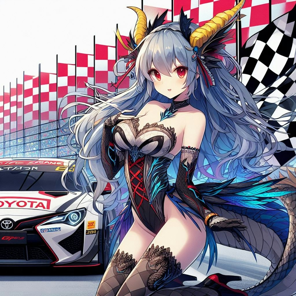 レースクイーンドラゴン娘とトヨタ車[Race Queen Dragon Girl and Toyota car.]