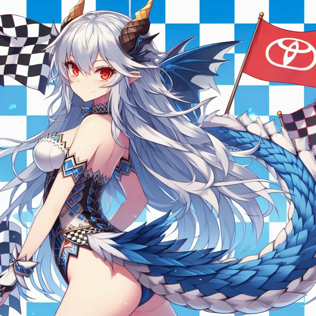 レースクイーンドラゴン娘とトヨタ車[Race Queen Dragon Girl and Toyota car.]