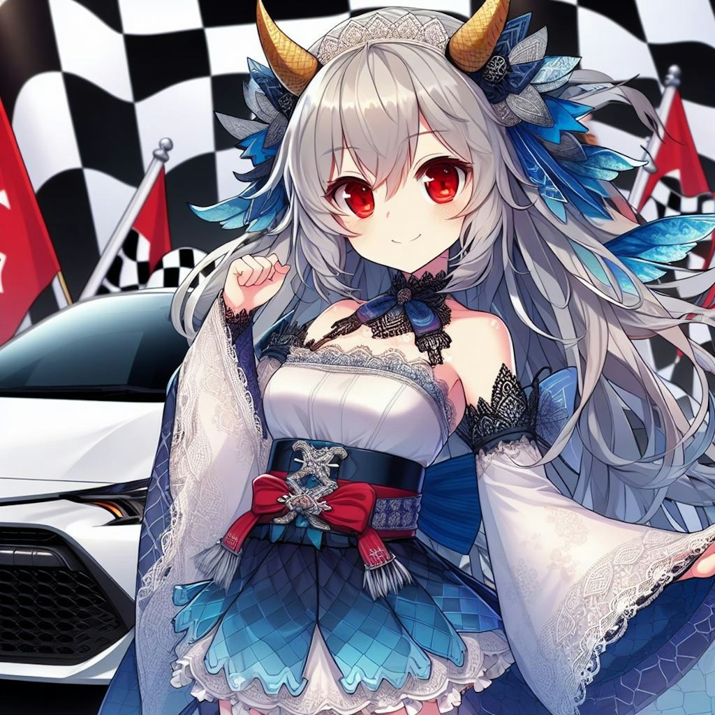 レースクイーンドラゴン娘とトヨタ車[Race Queen Dragon Girl and Toyota car.]