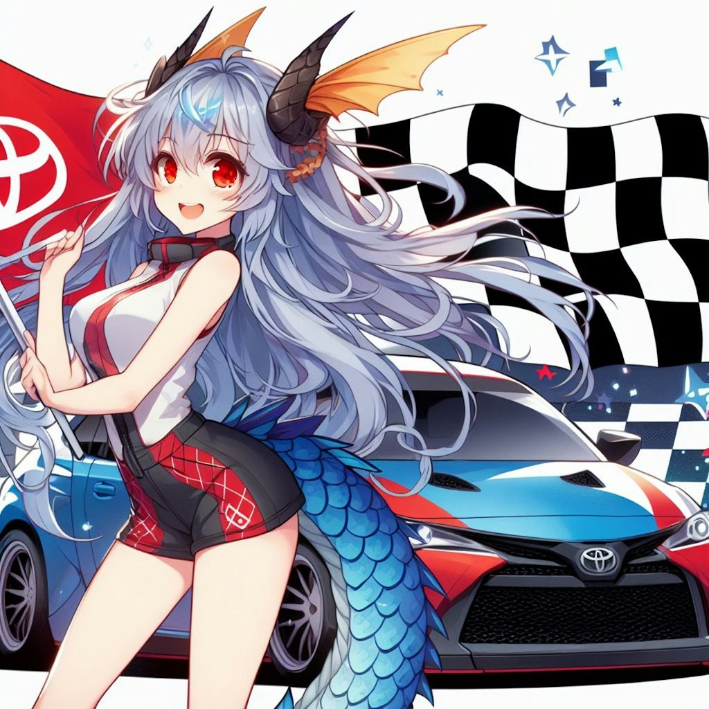 レースクイーンドラゴン娘とトヨタ車[Race Queen Dragon Girl and Toyota car.]