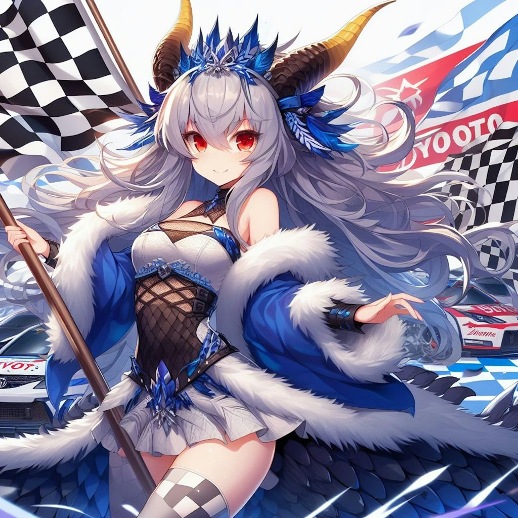 レースクイーンドラゴン娘とトヨタ車[Race Queen Dragon Girl and Toyota car.]