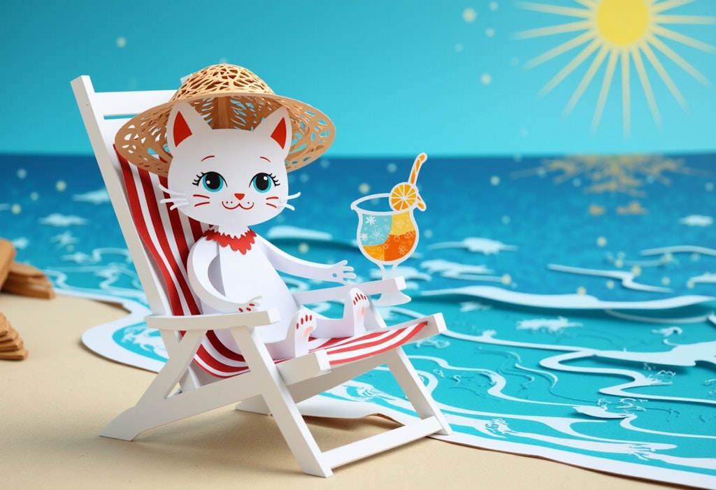 海でくつろぐ猫