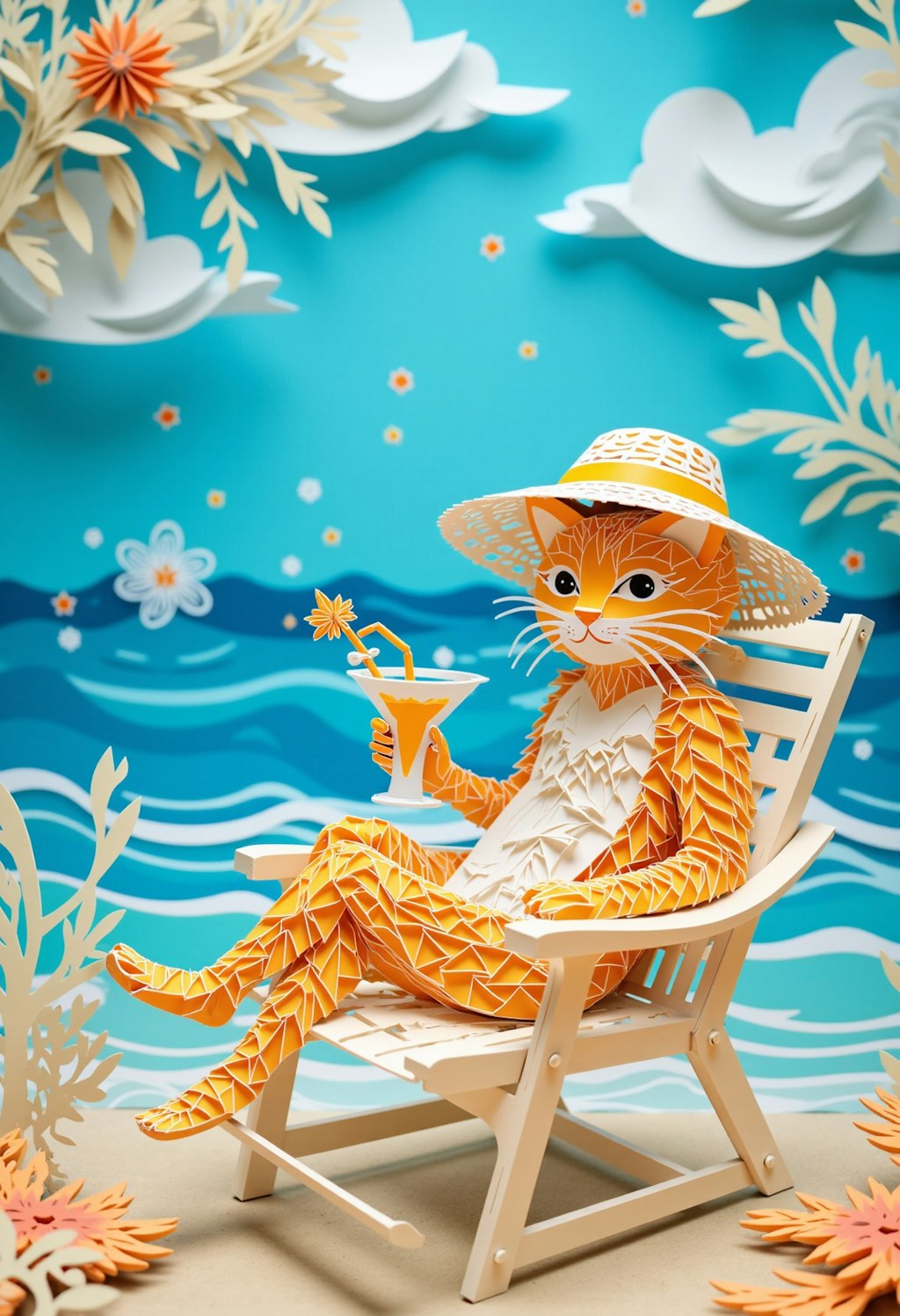 海でくつろぐ猫